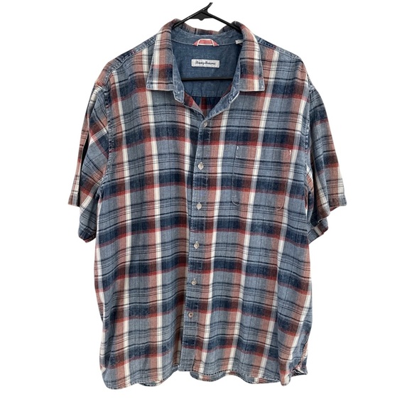 Tommy Bahama Button Up Plaid Casual Camp Shirt Seaspray Men’s XXL Short Sleeve - Picture 5 of 13